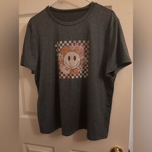 SHEIN Curve 3XL Charcoal Gray Smiley Floral Graphic Tee